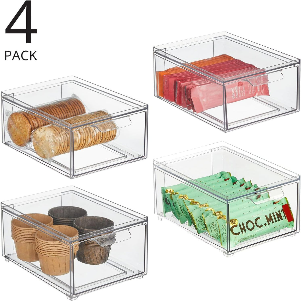 mDesign Stackable Storage Containers Box with Pull-Out Drawer - Stacking Plastic Drawers Bins for