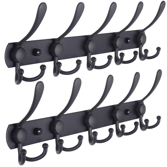 Dseap Coat Rack Wall Mounted - 5 Tri Hooks, Heavy Duty, Stainless Steel, Metal Coat Hook Rail for