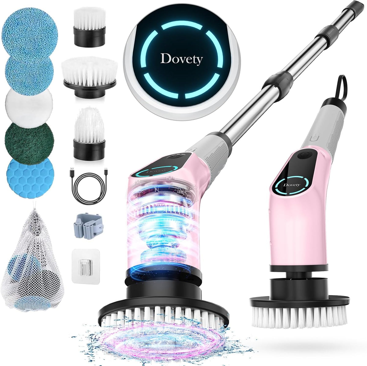Electric Spin Scrubber, Cordless Cleaning Brush, Shower Scrubber with 8 Replaceable Brush Head