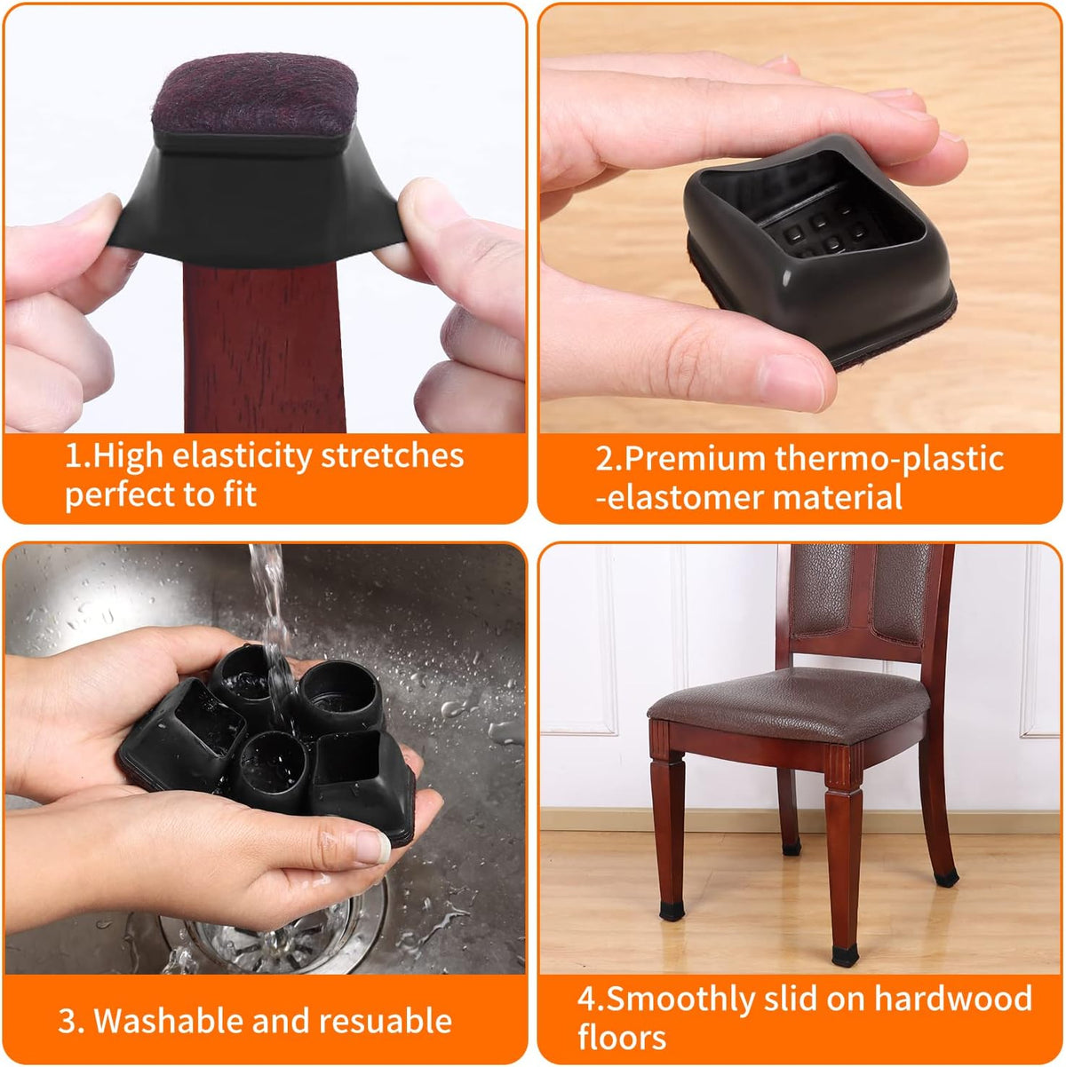 Ezprotekt 24 Pcs Square Chair Leg Floor Protectors with Felt, Silicone Felt Furniture Pads for