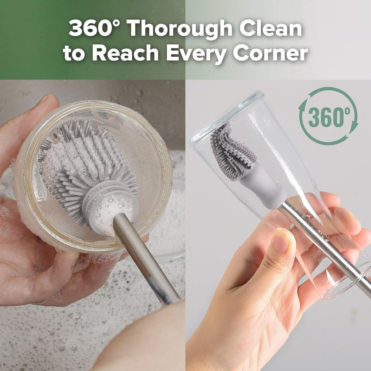haakaa Silicone Cleaning Brush Kit - SUVA Grey - Bottle Brush for Breast Pumps, Breast Milk