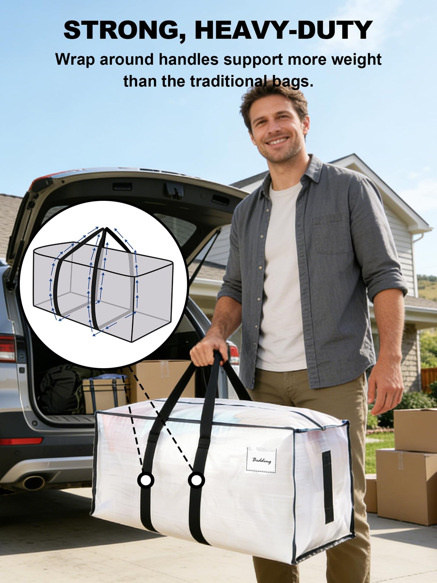 HOMESURE Supports 200lbs Heavy Duty Moving Bags - Strong Zipper & Wrap-Around Handles