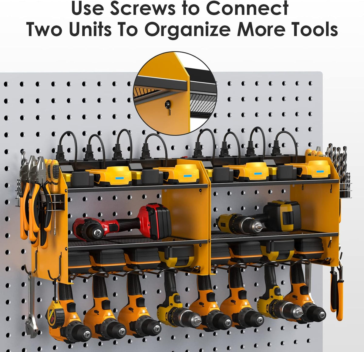 CCCEI Modular Power Tool Organizer Wall Mount with Charging Station. Garage 4 Drill Storage Shelf