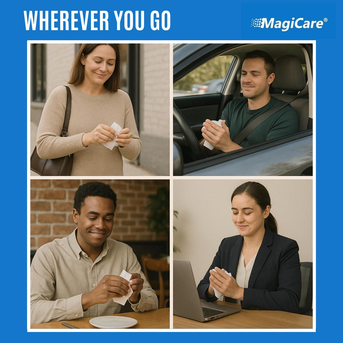 MagiCare 75% Alcohol Hand Sanitizing Wipes (Travel Wipes, 10 Packs) - Premium, Unscented, Large