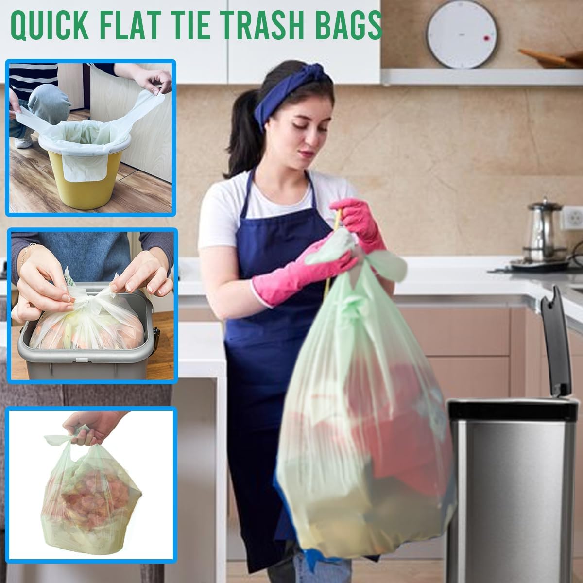 8-10 Gallon Flap Tie Compostable Trash Bags, 240 Count, Compost Bags Kitchen Trash Bags, Sturdy