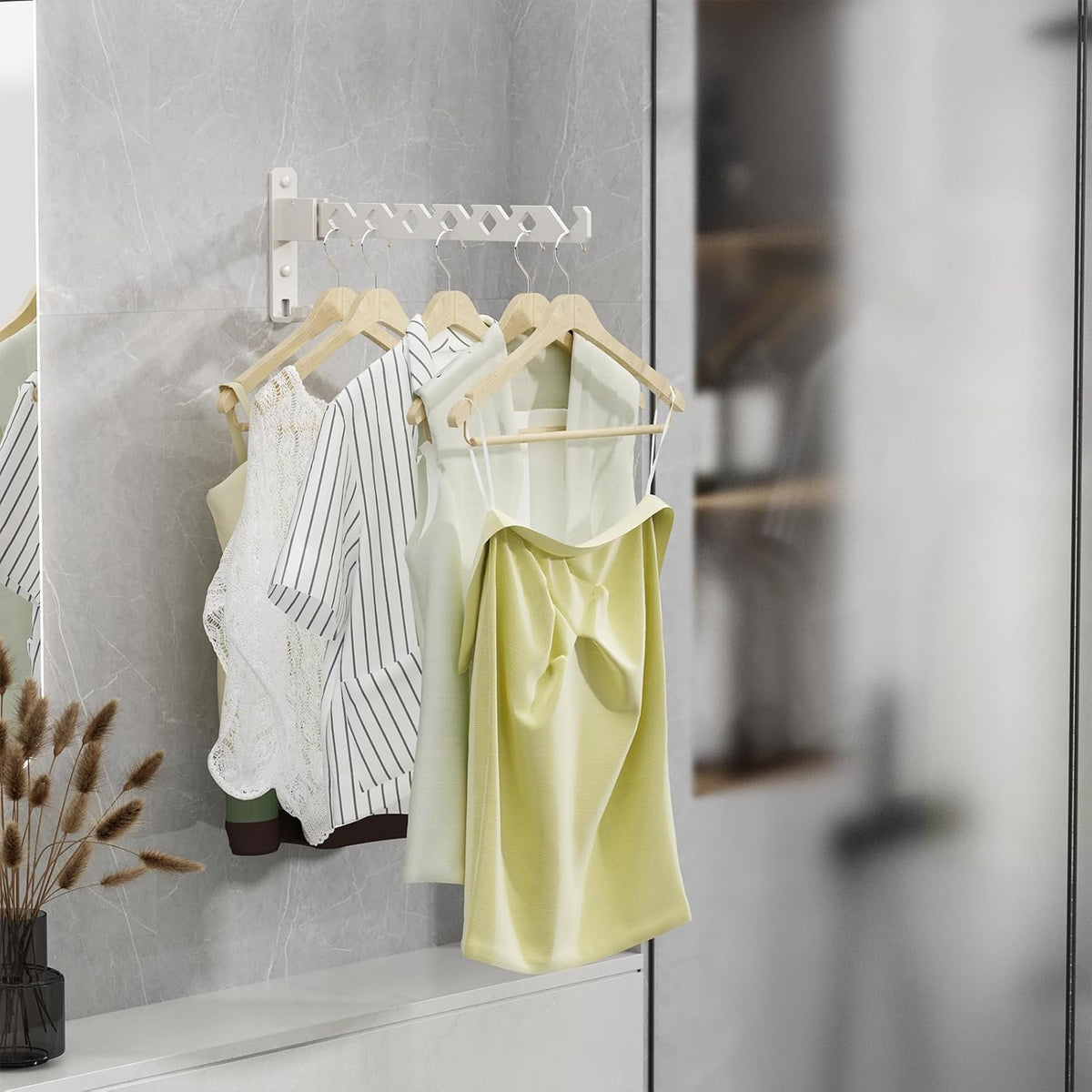 Wall Mounted Clothes Drying Rack, Wall Clothes Hanger Foldable, Laundry Hanger Hook for Bathroom