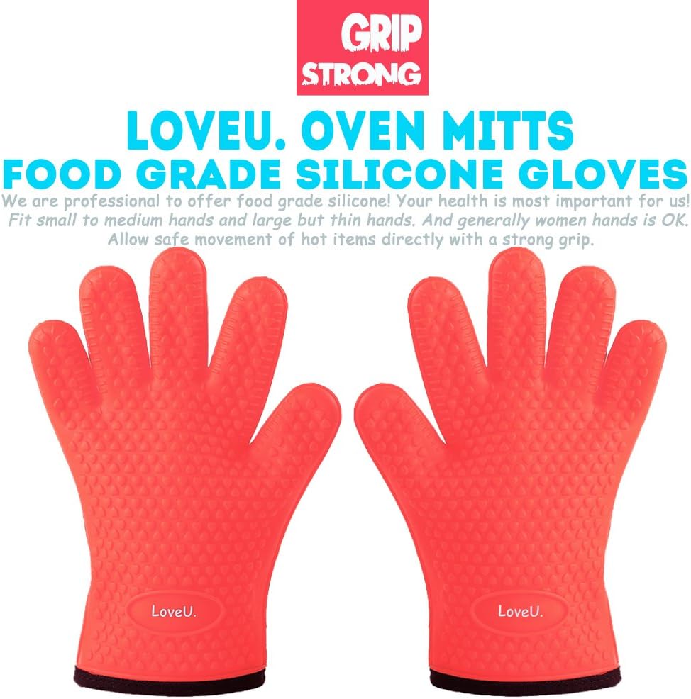 Kitchen Oven Gloves - Dual-Layer Heat Resistant Grilling Gloves, Silicone Oven Mitts with 5