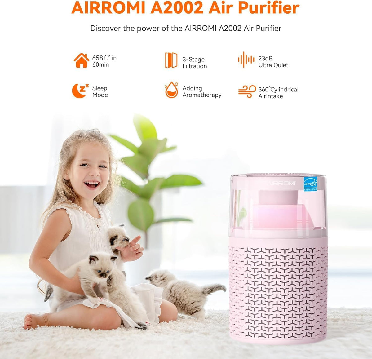 AIRROMI Air Purifiers for Bedroom Home,Up to 658 Ft²,Activated Carbon Filter Cleaner,With Fragrance