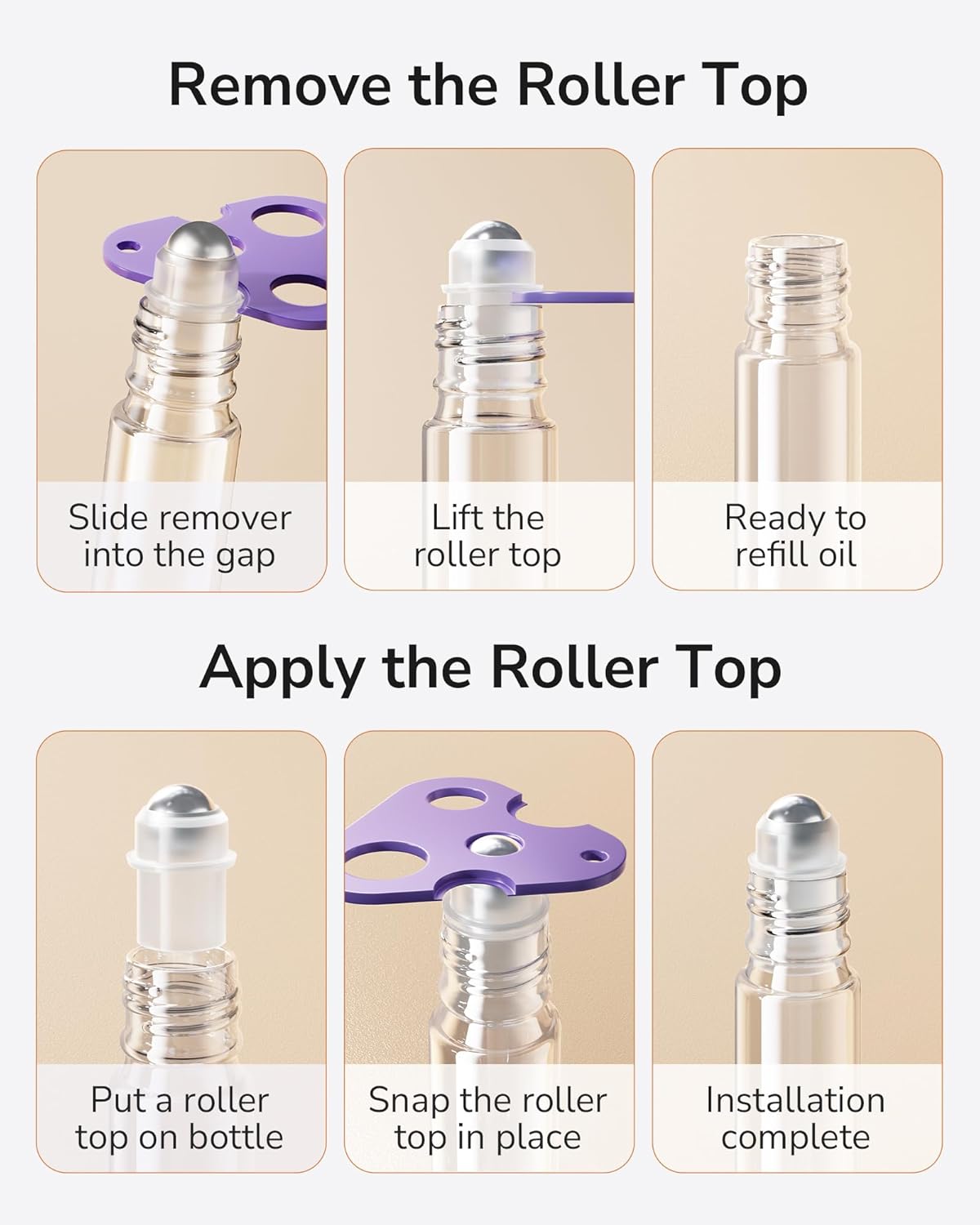 ULG 24-Pack Essential Oil Roller Bottles 10ml, Empty Bottles with Stainless Steel Roller Balls and
