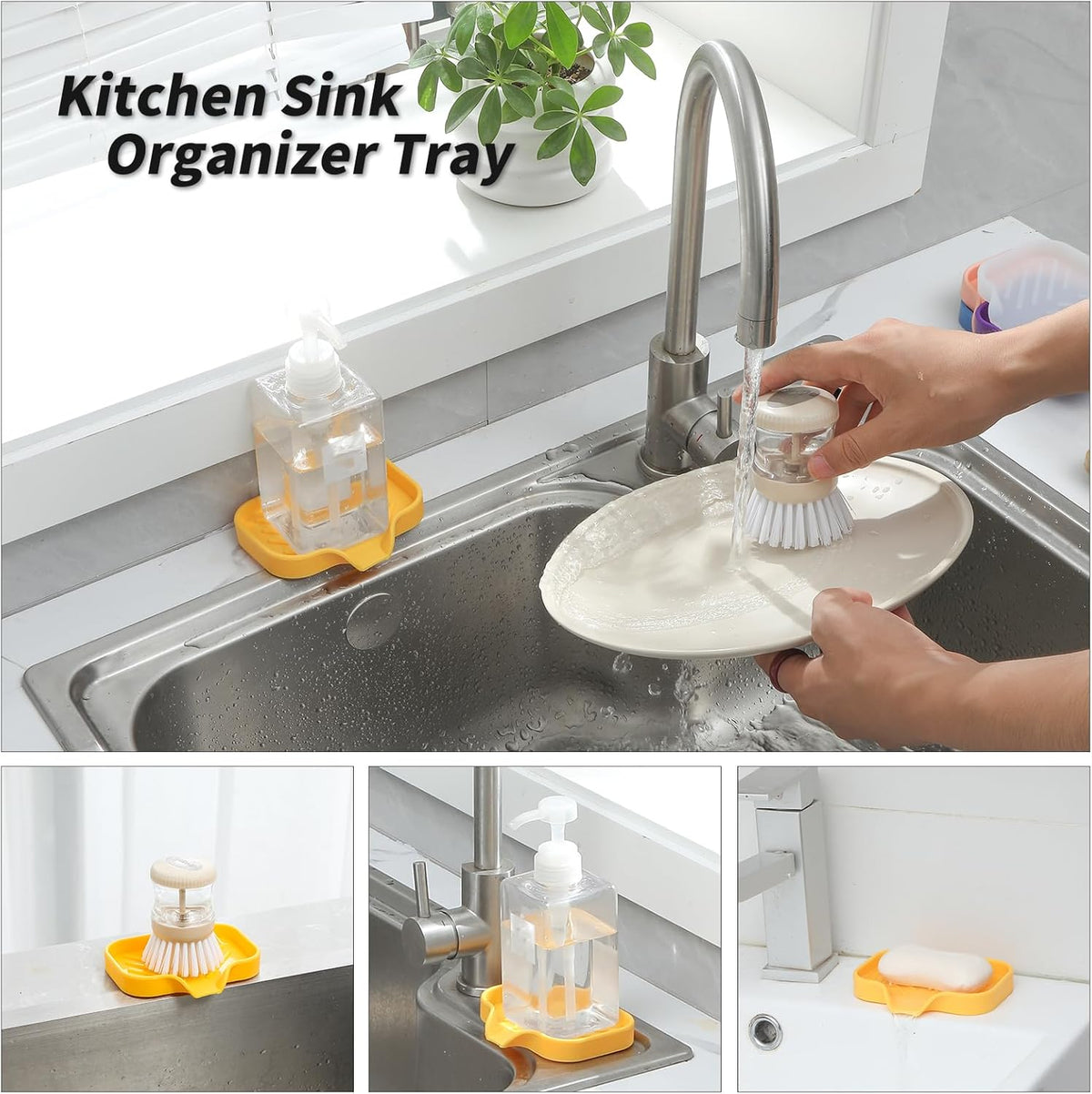 Silicone Bathroom Soap Dishes with Drain Spout-Bathroom and Kitchen Sink Organizer,Sponge