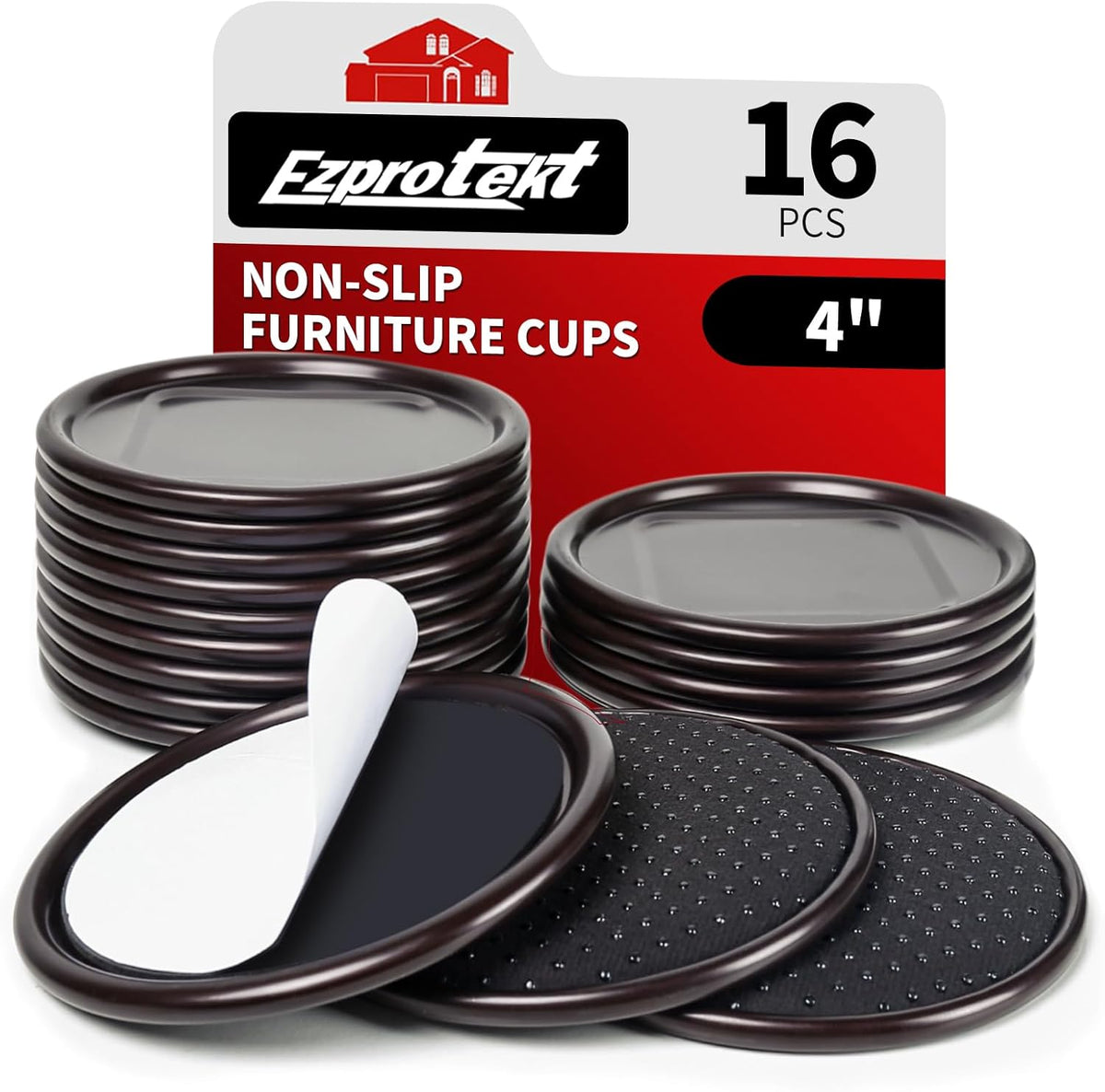 Ezprotekt 4 inch Round Non Slip Furniture Pads for Hardwood & Tile Floors, 16 Pcs Non Skid
