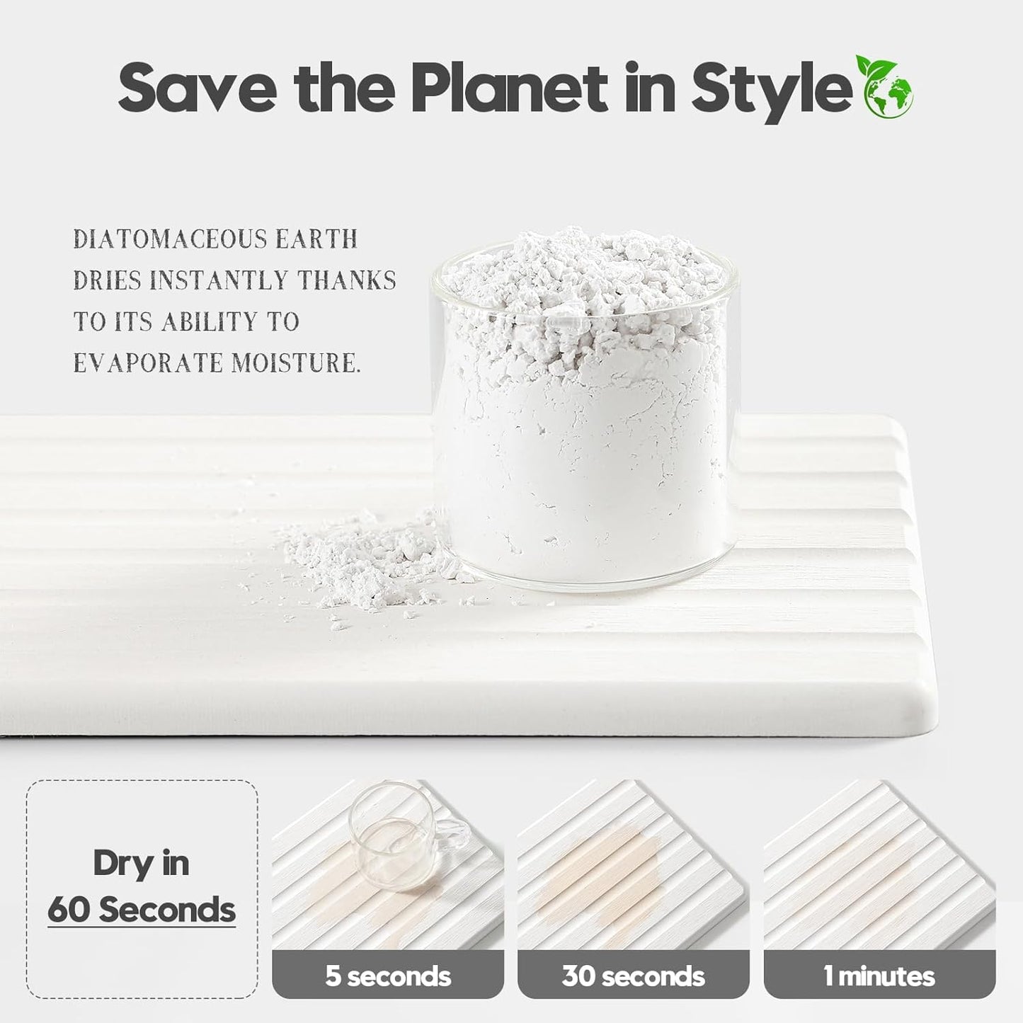 2PCS Water Absorbing Stone Drying Tray Mat for Bathroom Sink & Kitchen Counter Organizer, Quick Dry