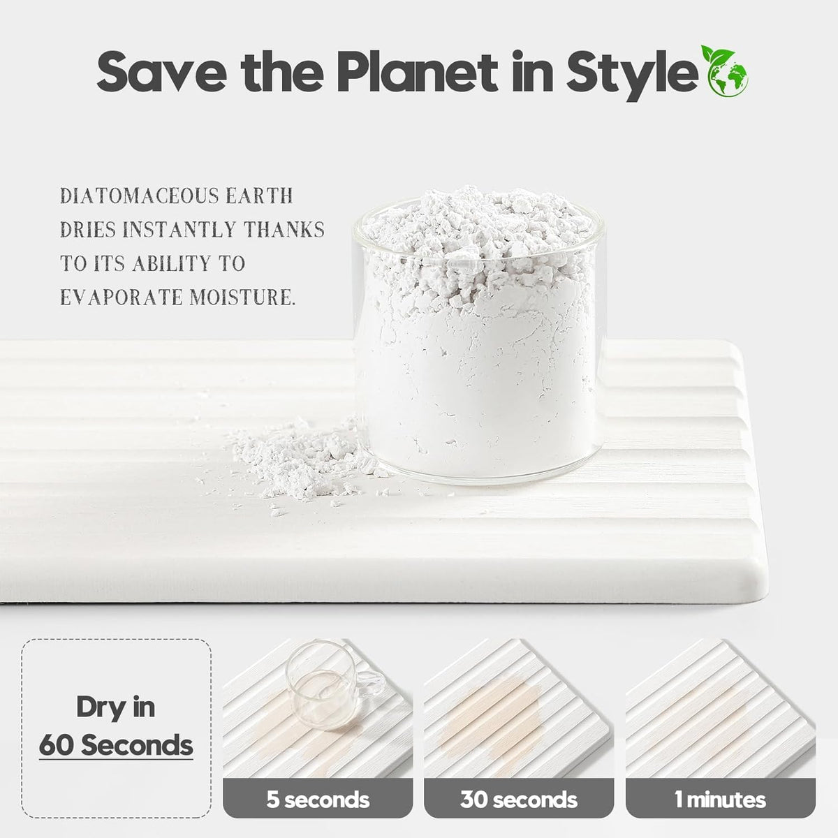 2PCS Water Absorbing Stone Drying Tray Mat for Bathroom Sink & Kitchen Counter Organizer, Quick Dry
