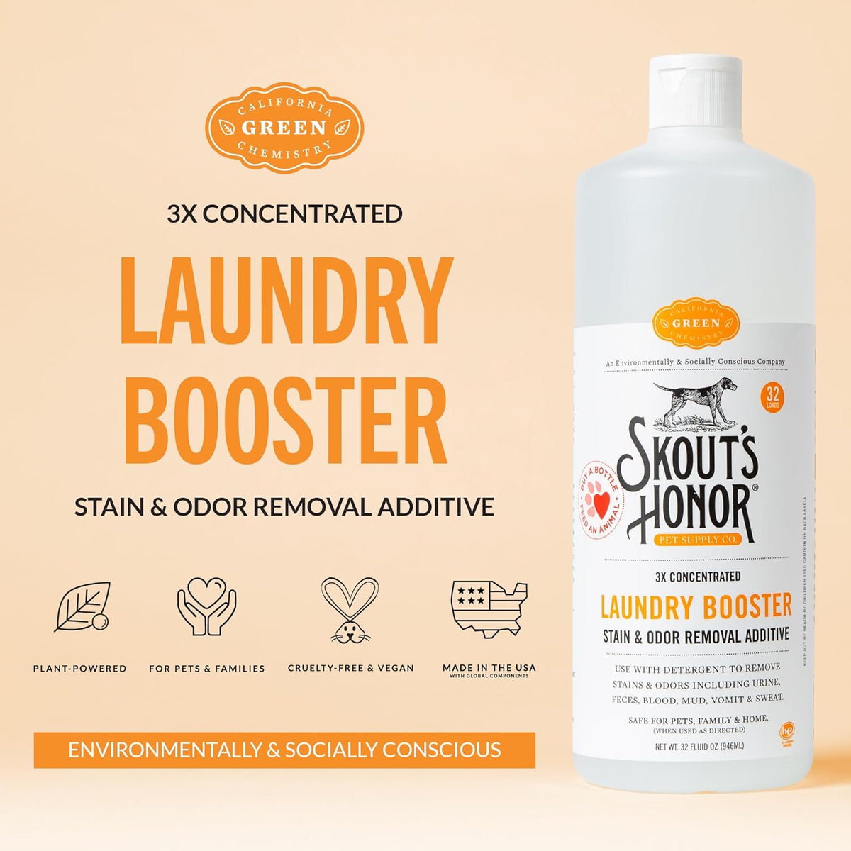 Skout's Honor Laundry Booster Stain & Odor Removal Additive - Plant-Powered Formula for Pet