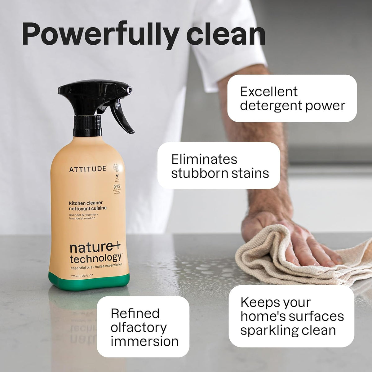 ATTITUDE Kitchen Cleaner Spray, Natural Origin Ingredients, EWG Verified, Cleans and Degreases