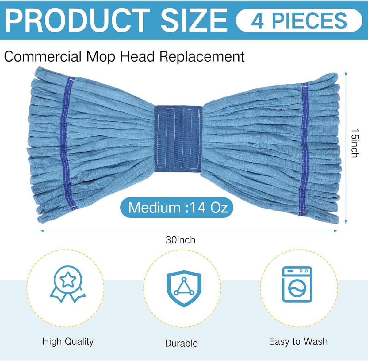 Lallisa 4 Pcs Commercial Mop Head Replacement Tube Microfiber Industrial Looped End Mop Heads