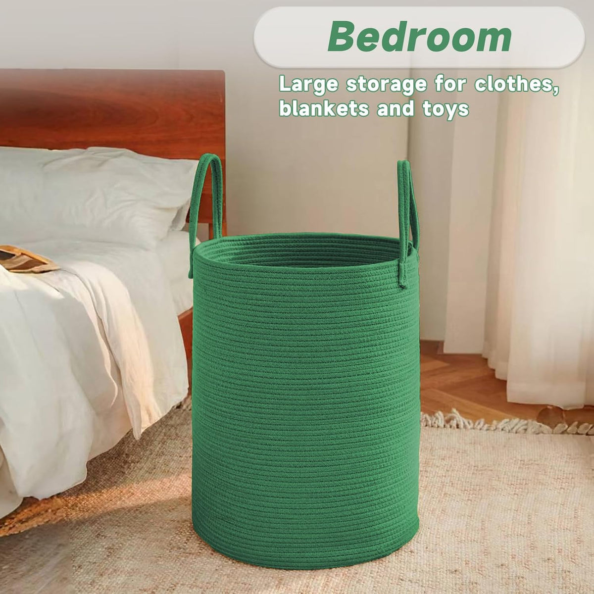 Large Woven Laundry Basket Hamper,100L Cotton Rope Storage Bin for Blankets,Toys and