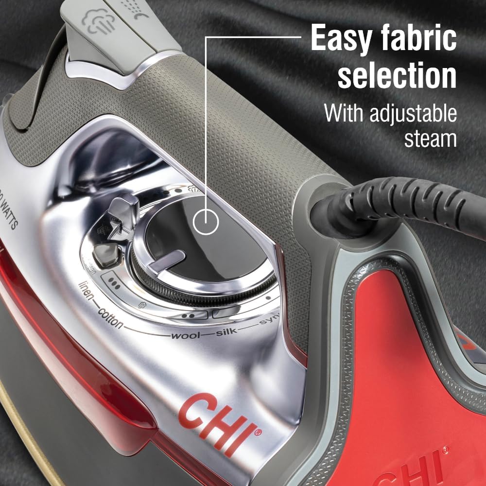 CHI Steam Iron for Clothes with 300+ Holes for Powerful Steaming, Temperature Guide Dial, 1700