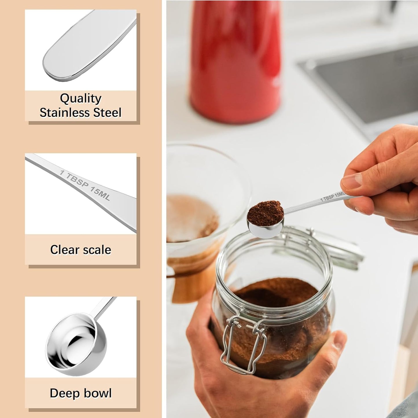 1PCS 1tbsp(3tsp, 15 ml) Single Measuring Spoon, Stainless Steel Individual Teaspoon, Metal Measure