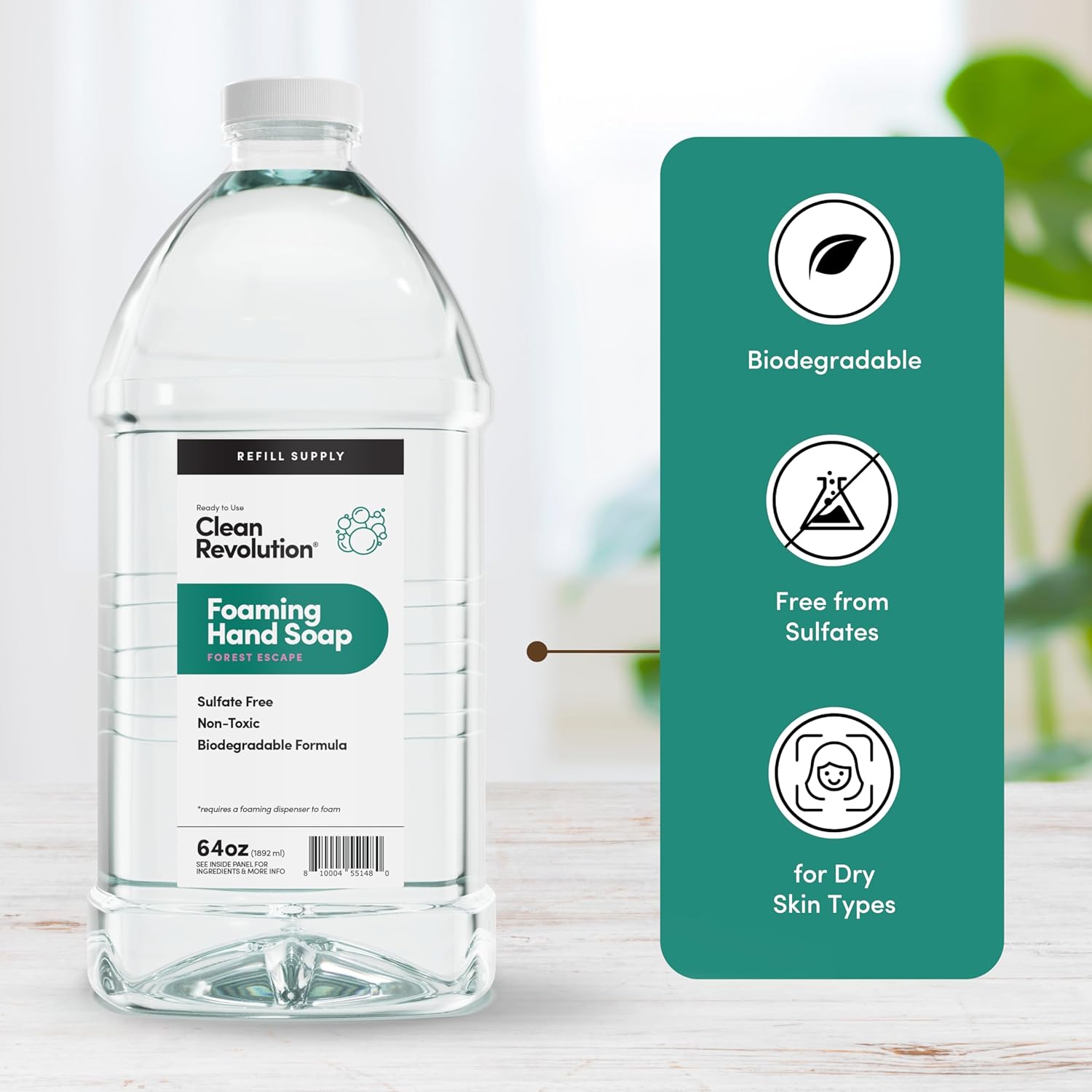 Clean Revolution Foaming Hand Soap Refill Supply Container, Ready to Use Formula, Forest Escape