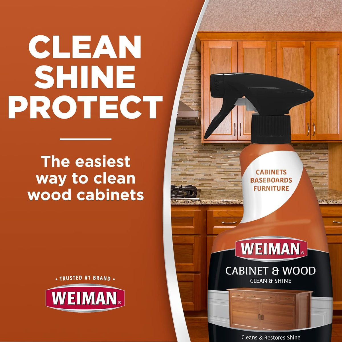 Weiman Cabinet and Wood Cleaner, Shine, Clean and Protect Spray - For Wood Cabinets, Furniture
