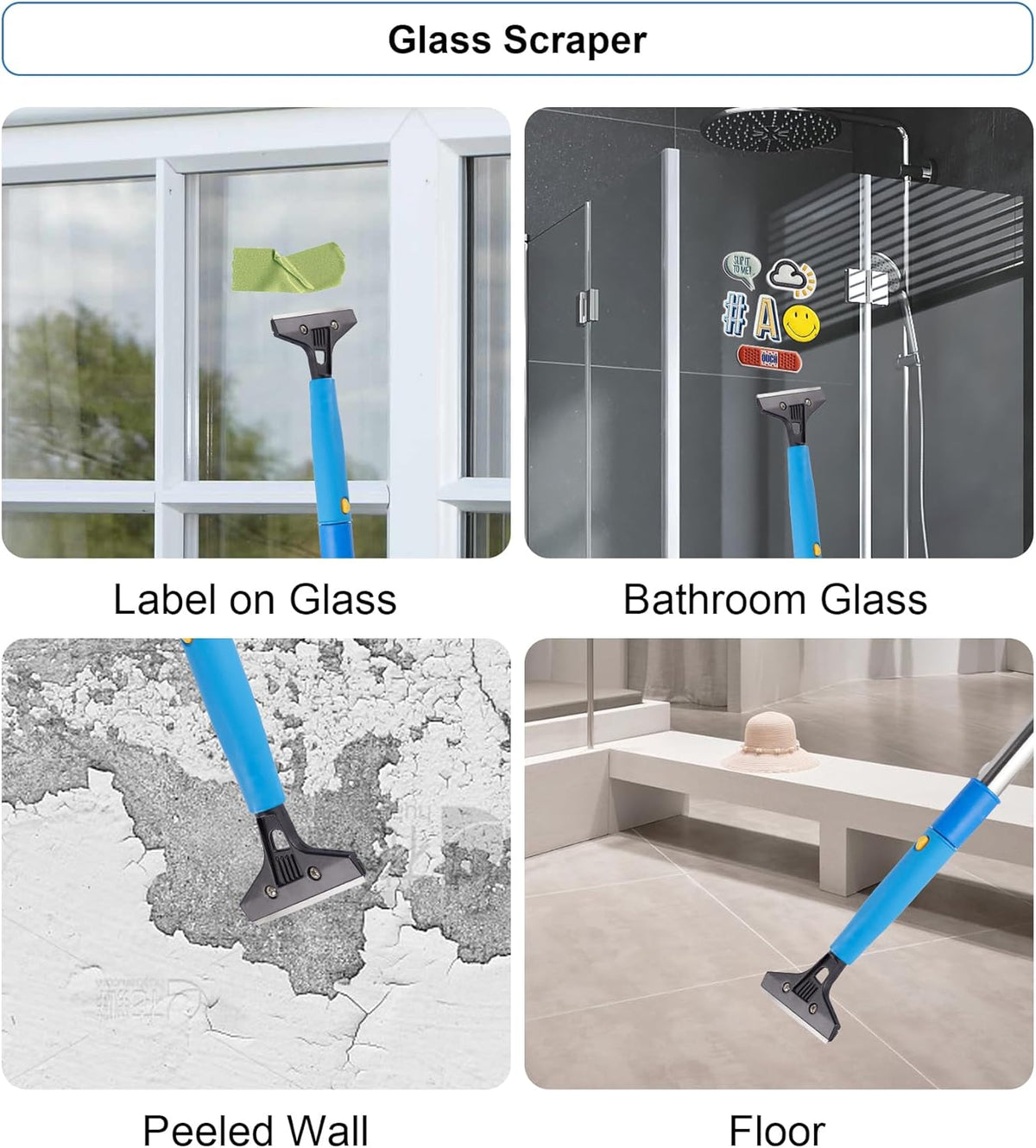 Window Squeegee Cleaner with 4 Stainless Steel Extension Poles,Long Reach to 58inch, Scrubber
