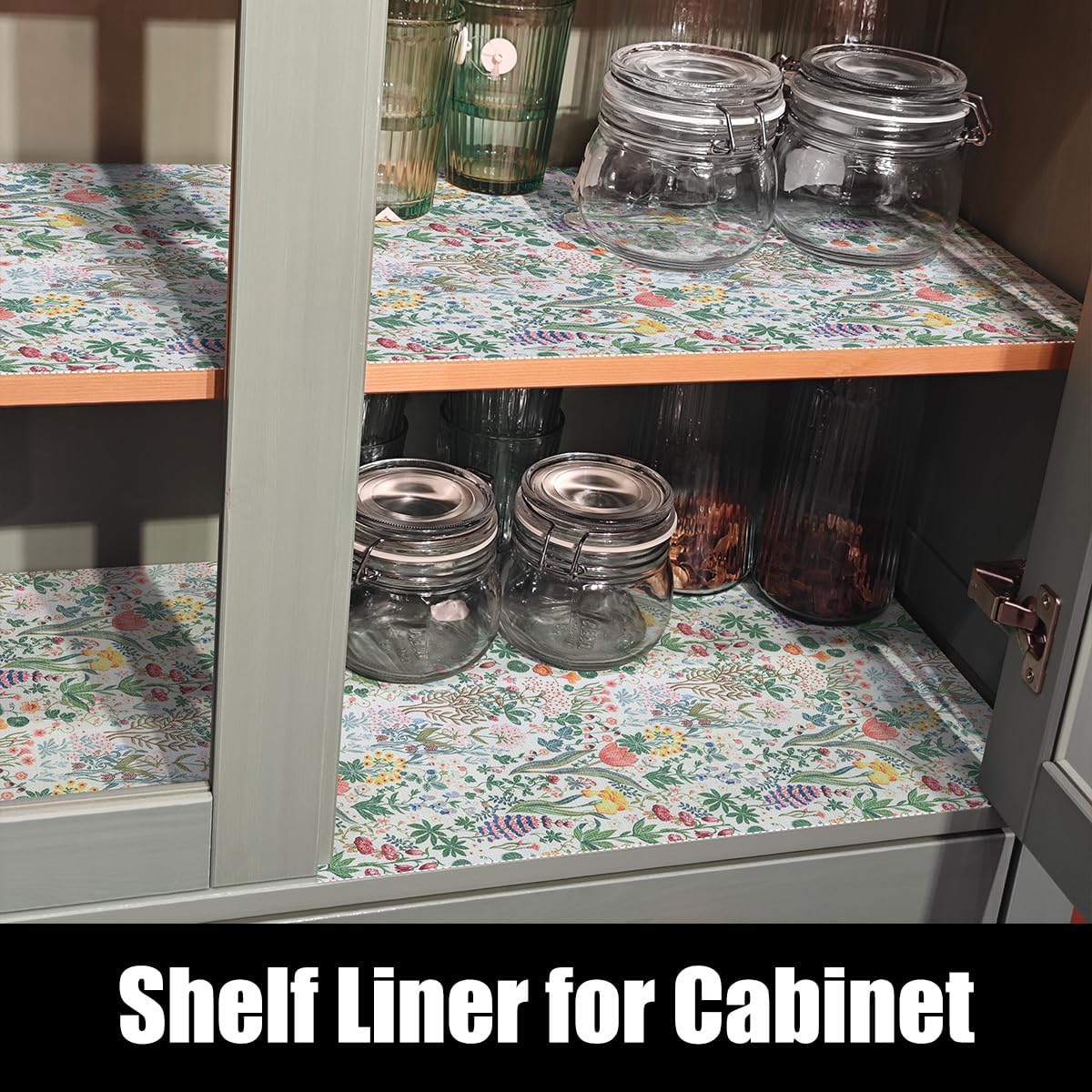 Floral Shelf Drawer Liners, Non Adhesive and Strong Non-Slip Colorful Cabinet Drawer Shelf Liners