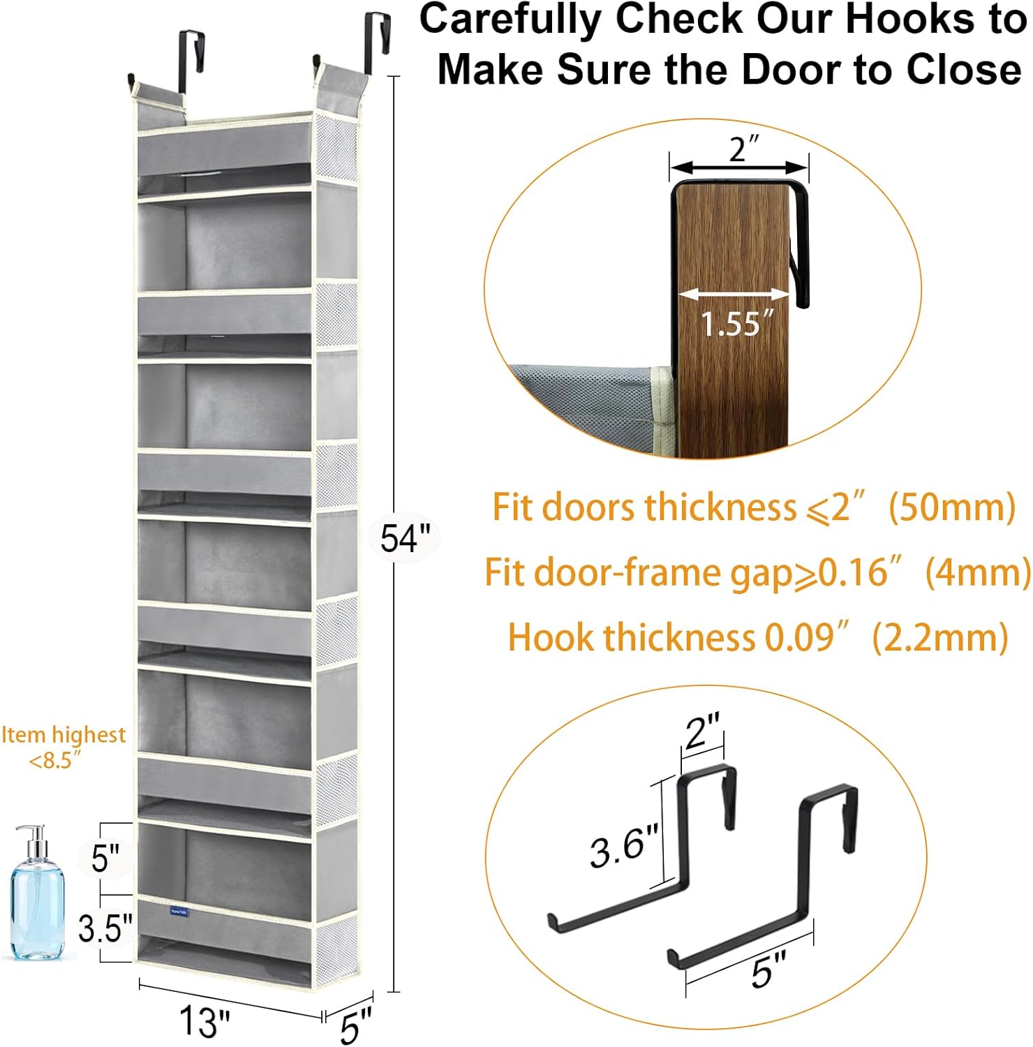 2 Pack Over The Door Hanging Organizer 6-Shelves and 12 Side Pockets, Over The Door Storage for
