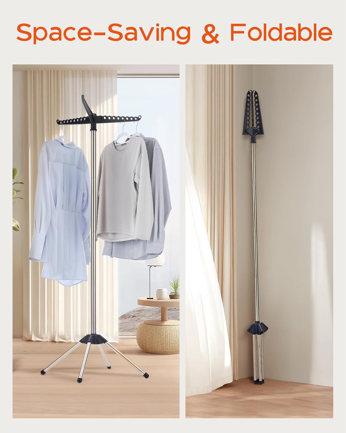 Clothes Drying Rack Foldable, 59 inch Tripod Laundry Drying Rack Indoor with Rotating Clothes Rail