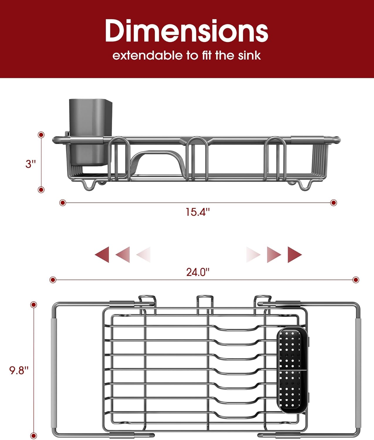 Dish Drying Rack in Sink - Expandable Stainless Steel Dish Rack Over The Sink, Kitchen Sink Drain