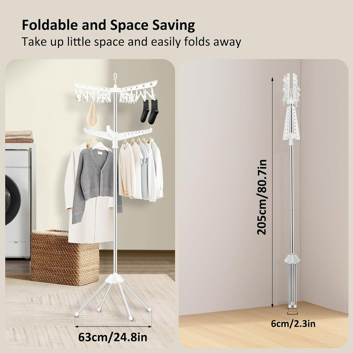 SUYU Clothes Drying Rack,Folding Clothes Drying Tree, 2 Layer with 24 Clips and 3 Rotatable