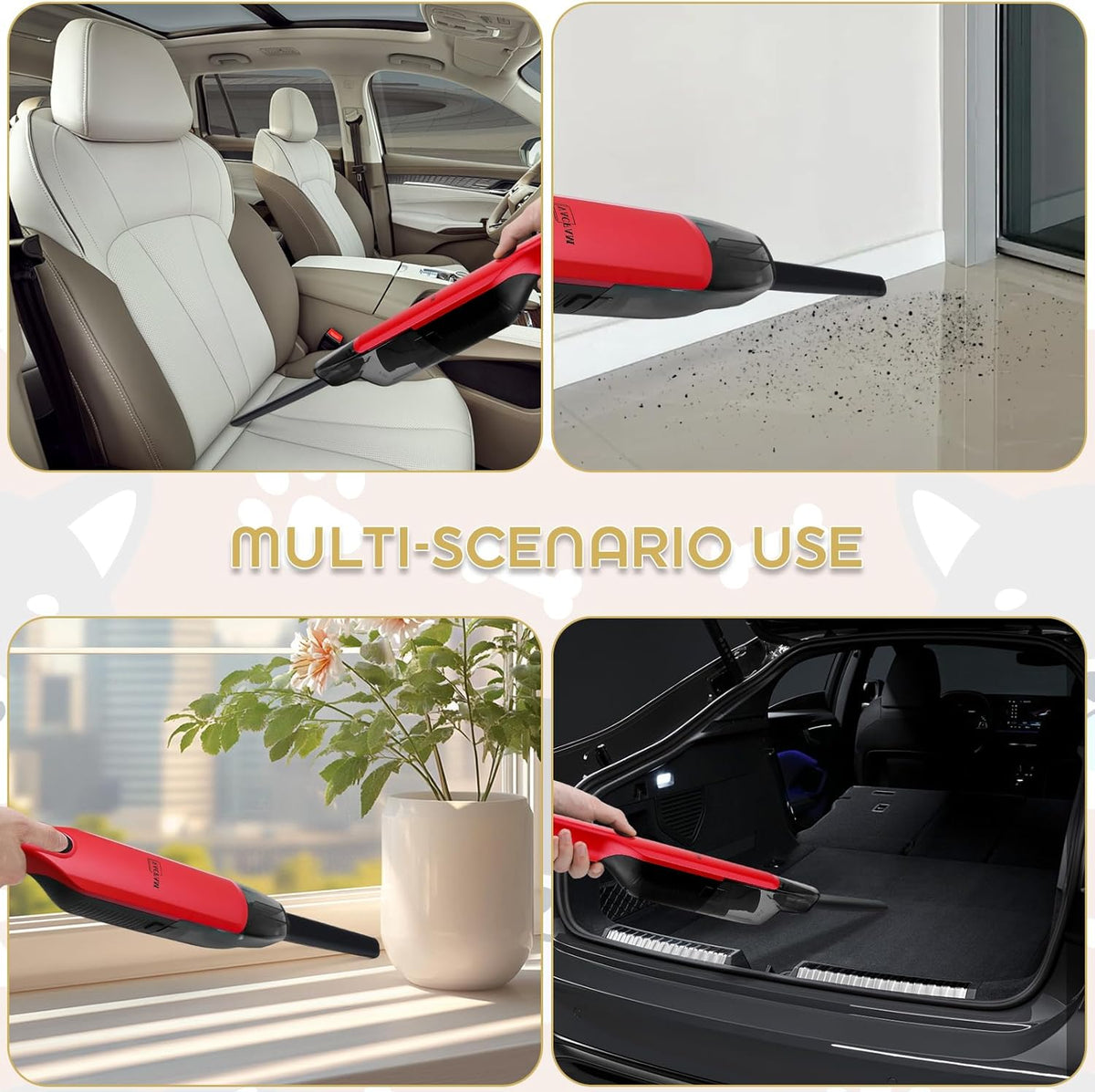 Handheld Vacuum Cordless,15KPA High Power Suction,USB Quick Charge,Car Vacuum Cleaner with Storage