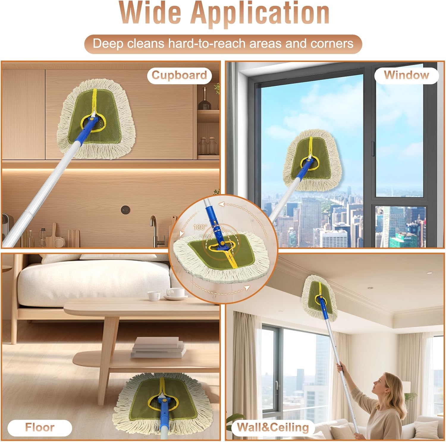 Commercial Dust Mop for Hardwood Floors, Industrial Dry Mops with Replacement Wedge Cotton Mop Pads