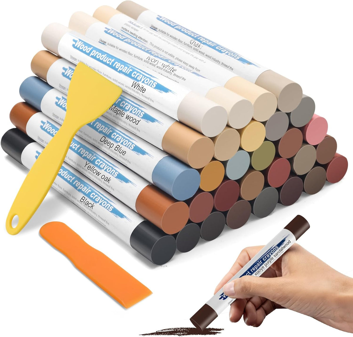 30+2P Wood Filler Sticks, Windspeed 30 Colos Wood Filler Putty Wax Crayons Furniture Repair Kit