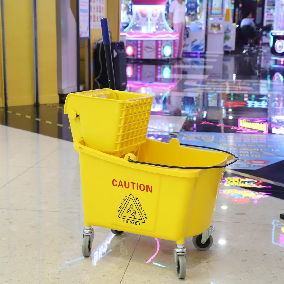 Commercial Mop Bucket with Side-Press Wringer for Floor Cleaning, 35 Quarts, Yellow, Including One