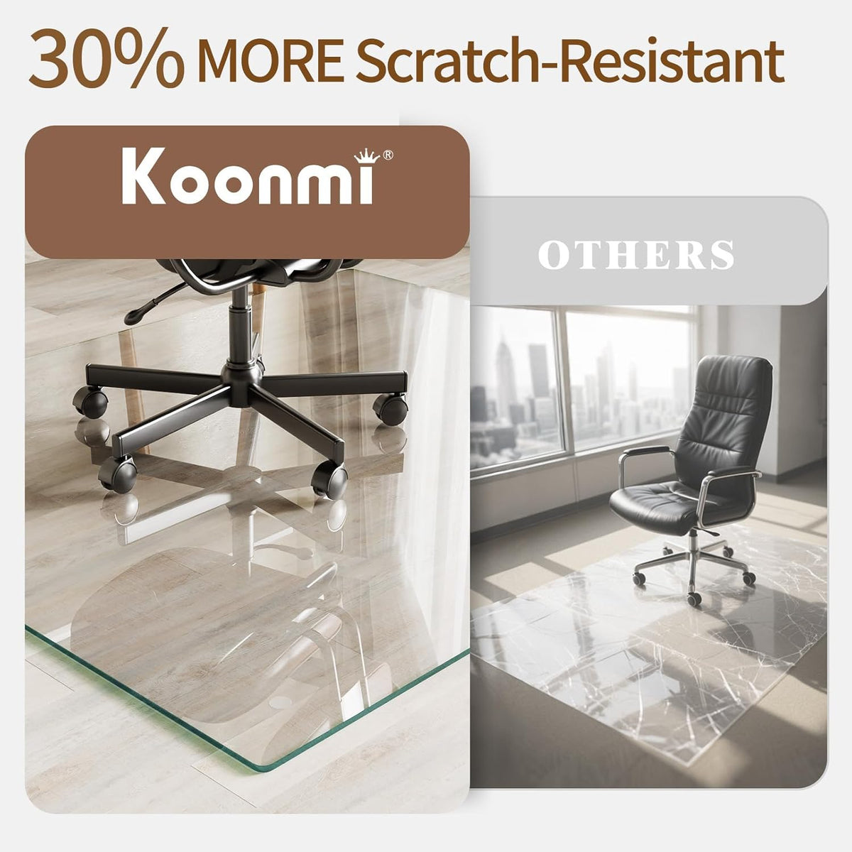 Koonmi Tempered Glass Chair Mat 30"x48" - Premium Office Chair Mat for Hardwood Floors & Low-Pile