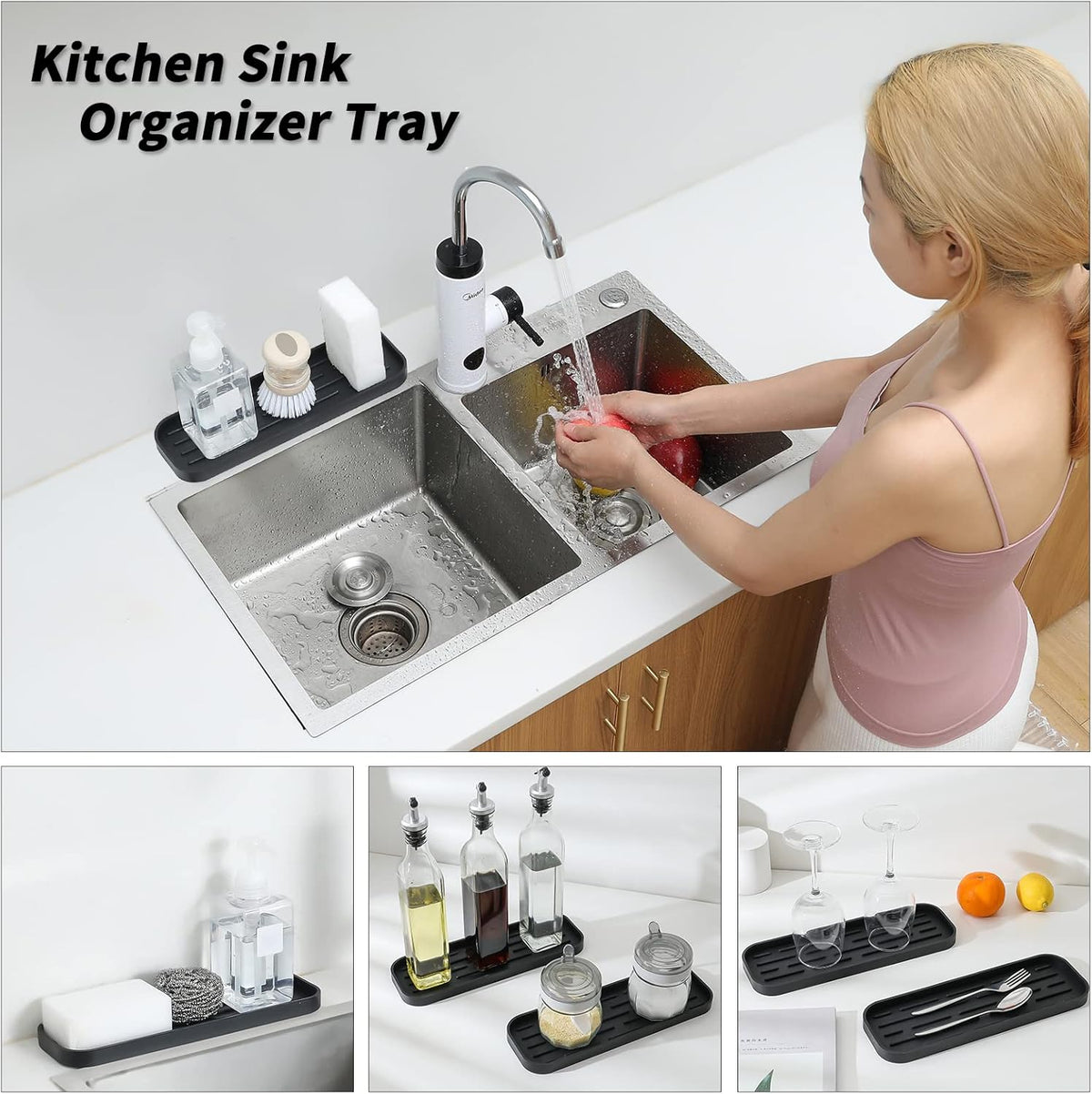 Silicone Kitchen Sink Organizer Tray for Multiple Usage,Eco-Friendly Sponges Holder for Kitchen