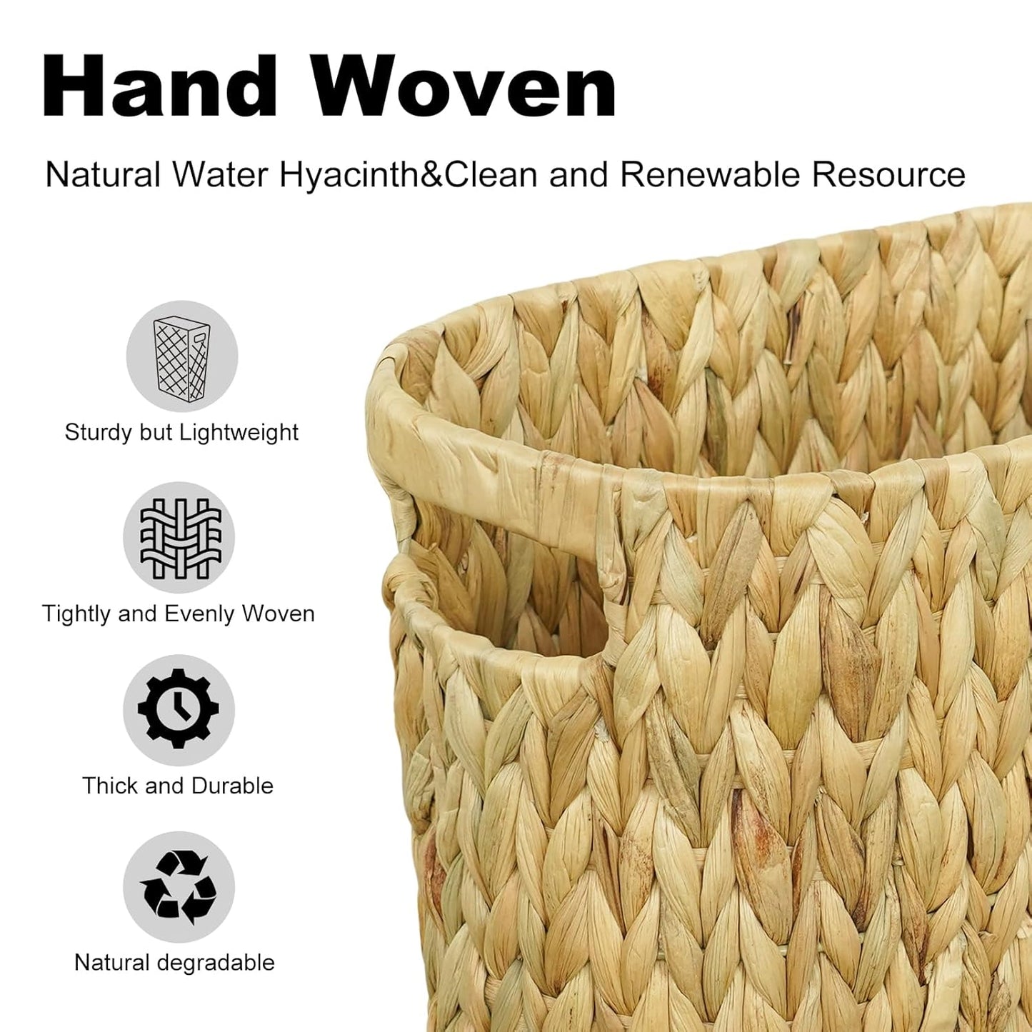 Wicker Trash Can,Bathroom Trash Can,Water Hyacinth Wicker Waste Basket for Bathroom,Handwoven