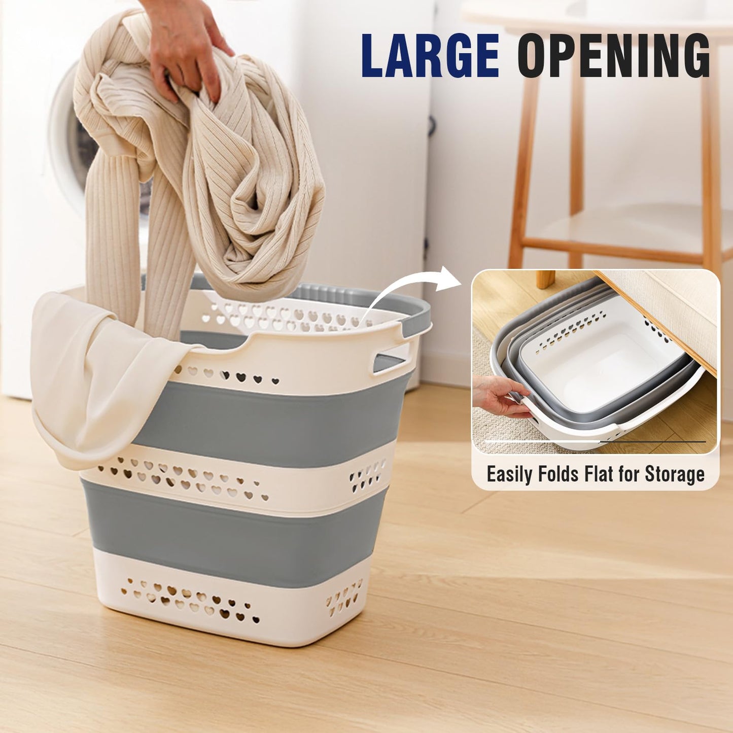 Collapsible Plastic Laundry Basket Hamper with Handles for Clothes Storage
