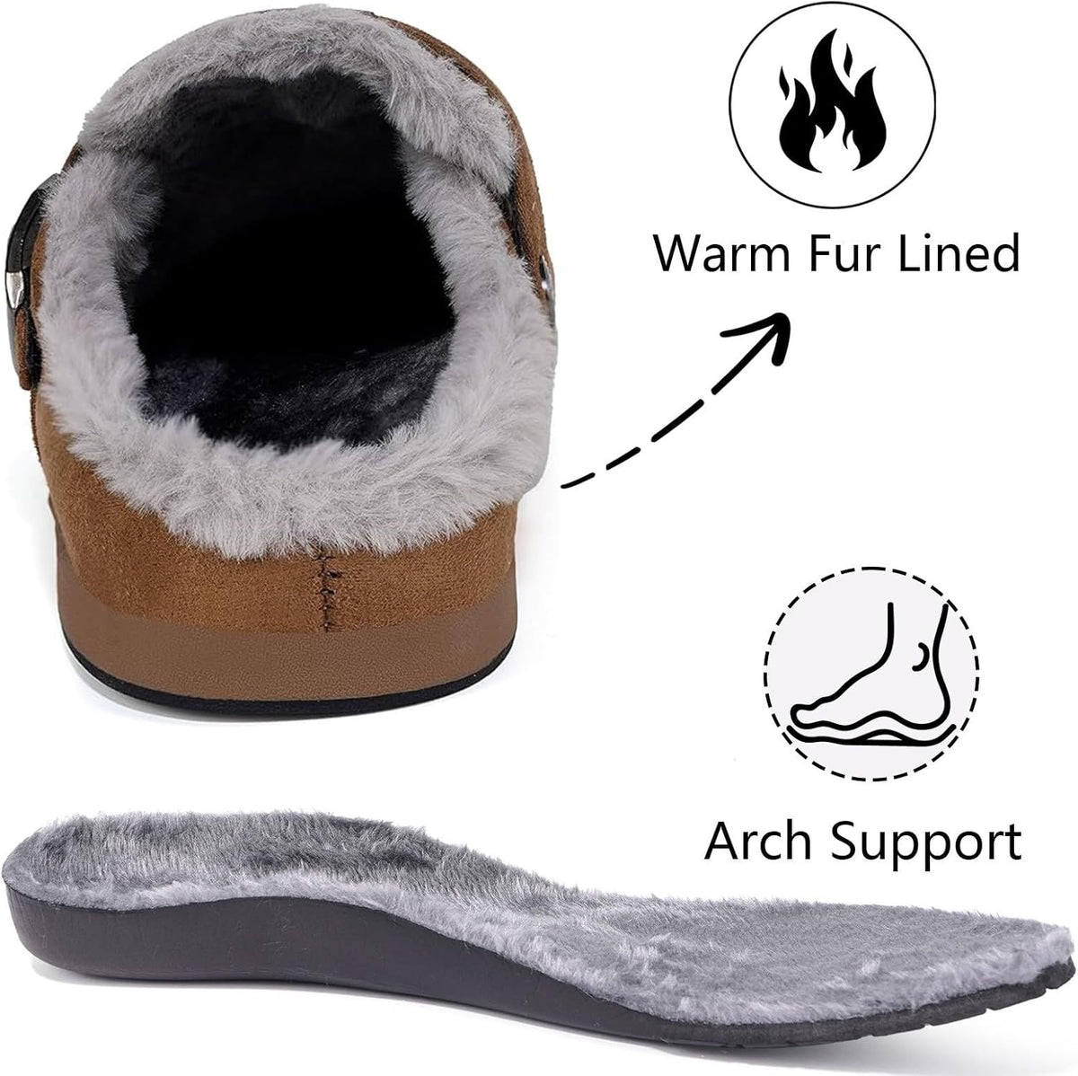 Fur Lined Clogs for Women Men Suede Winter Slippers Arch Support Slip on Mules Potato Shoes with