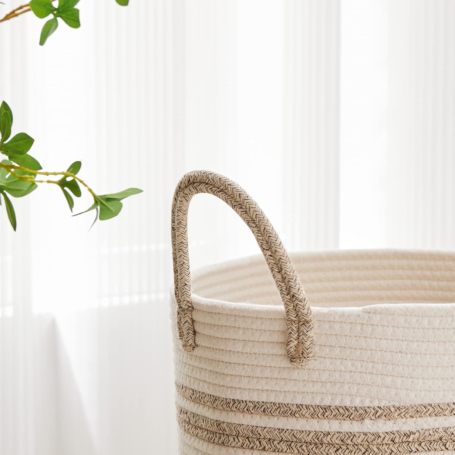 VIPOSCO Large Laundry Hamper, Tall Woven Rope Storage Basket for Blanket, Toys, Dirty Clothes in
