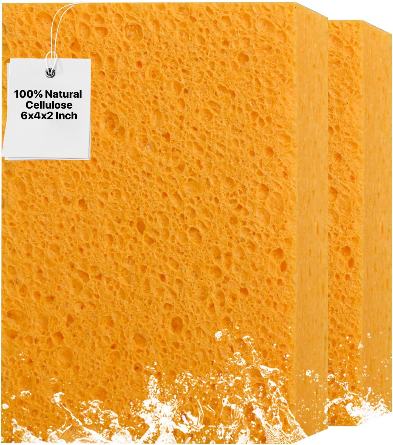 2 PCS Large Natural Cellulose Sponges 6x4x2 Inch - Super Absorbent and Biodegradable, Perfect for