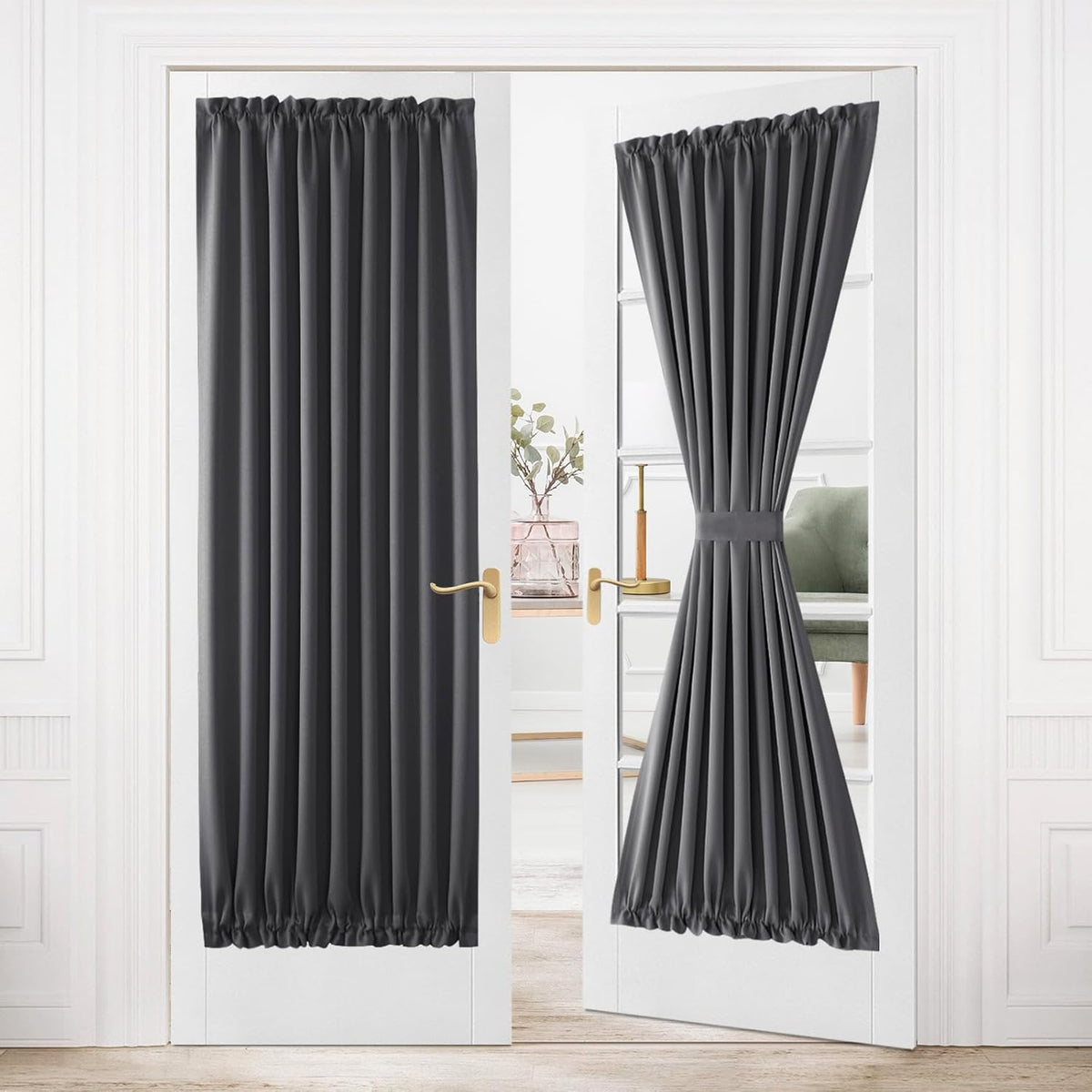 DWCN French Door Curtains – Rod Pocket Thermal Blackout Curtain for Doors with Glass Window