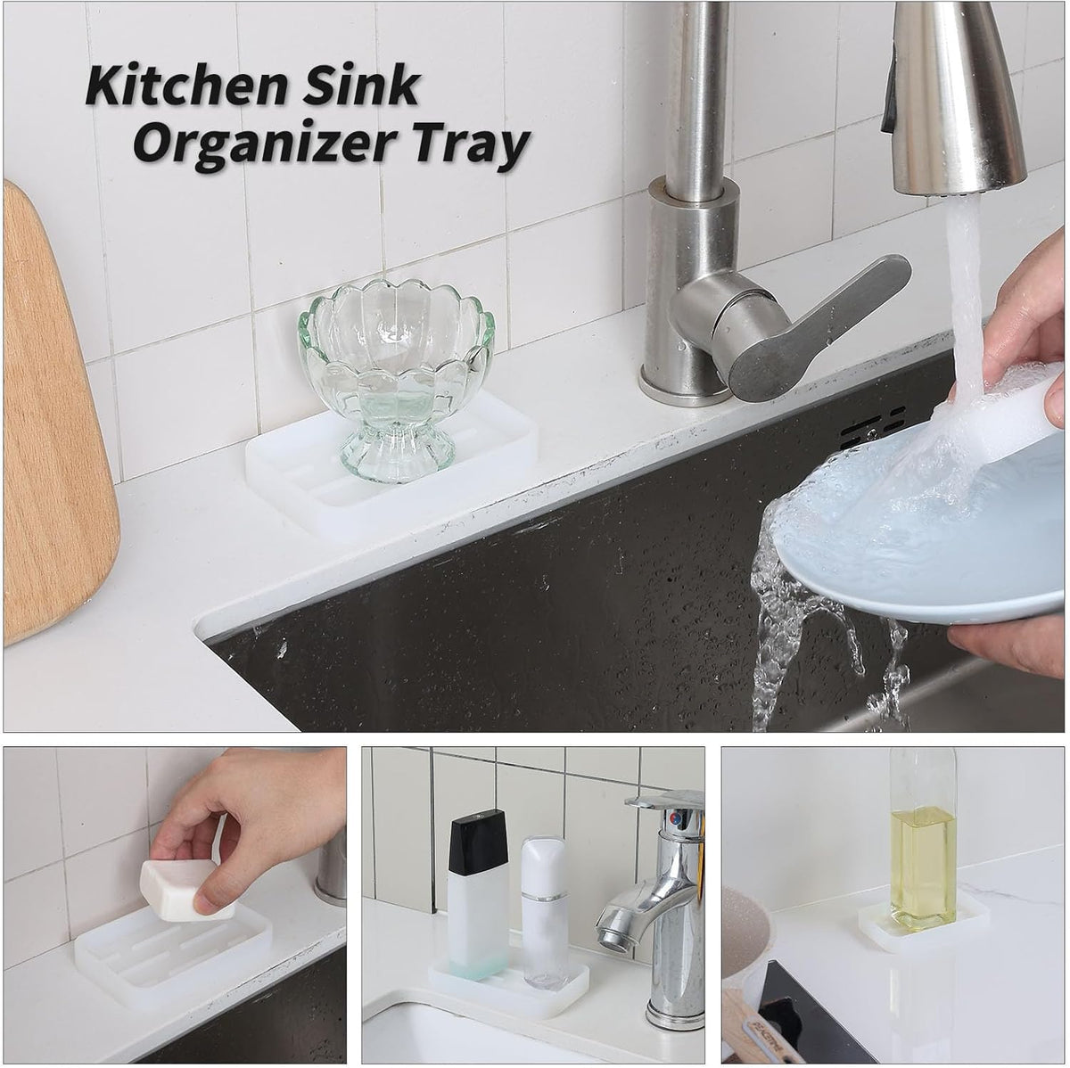 Silicone Kitchen Sink Organizer Tray for Multiple Usage,Easy Clean Sponges Holder for Kitchen
