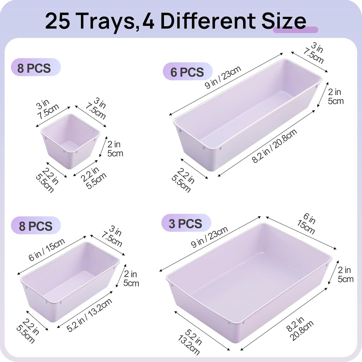 Vtopmart 25 PCS Plastic Drawer Organizers Set, 4-Size Versatile Bathroom and Vanity Drawer