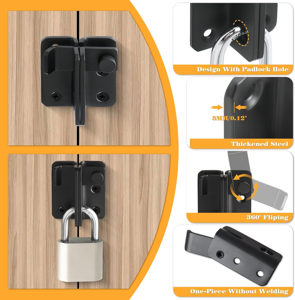 Alise Flip Latch Gate Latches Slide Bolt Latch Safety Door Lock Catch for Barn Cabinet Pet Cage