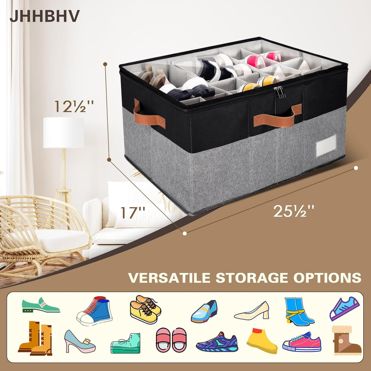 2 Pack Shoe Organizer for Closet, Adjustable Shoe Box Storage Containers, Large Foldable Shoe Bins