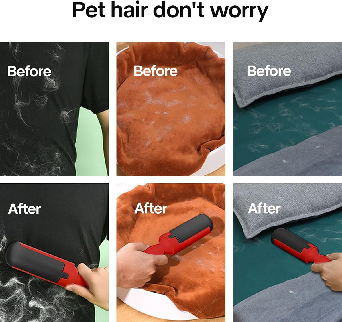 PAKEWAY 2 Pack Pet Hair Removal Tool, Reusable Dog & Cat Fur Remover with Comfy Non-Slip Handle