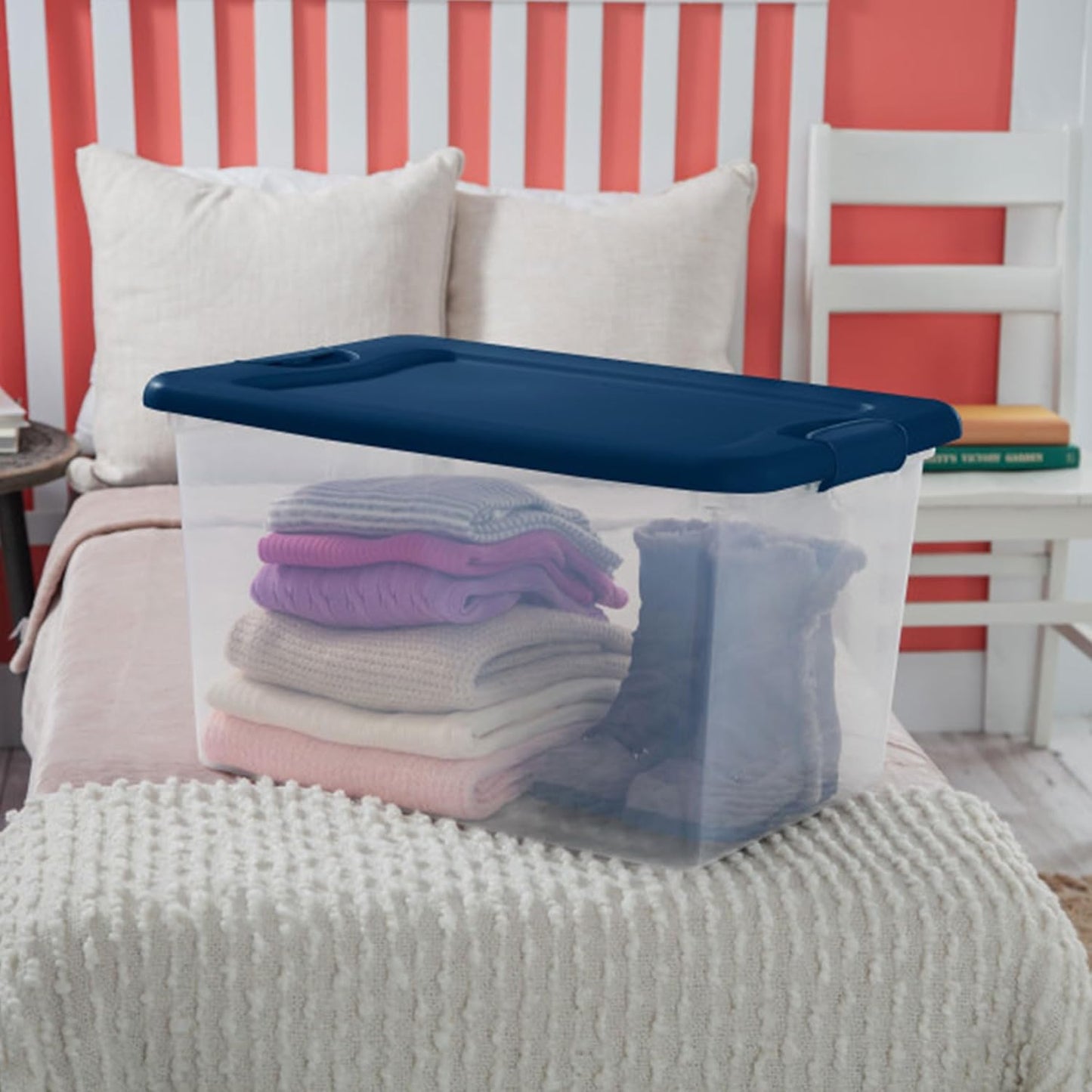 Sterilite 6-Pack Color Program, Large Clear Plastic Storage Bins with Lids, 64 Quart, Blue