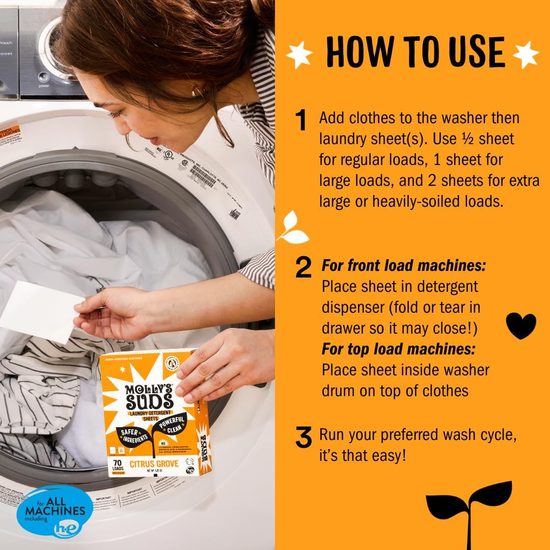 Molly’s Suds Laundry Detergent Sheets | Gentle on Sensitive Skin, Powerful Bio-Based Enzymes